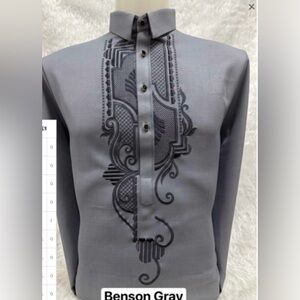 Modern Barong- Men's Gray Embroidered Formal Shirt